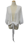 Saga Cotton Gauze Crinkle Tie Front Top in White Style 66887