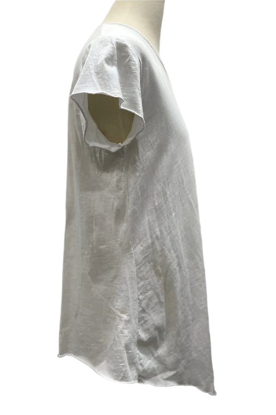 Saga Cotton V-Neck Raw Edge Short Sleeve Tee in White Style AU3161