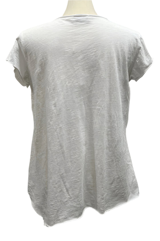 Saga Cotton V-Neck Raw Edge Short Sleeve Tee in White Style AU3161