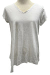 Saga Cotton V-Neck Raw Edge Short Sleeve Tee in White Style AU3161