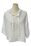 Saga Linen 3/4 Sleeve Crop Hoodie in White Style 6867