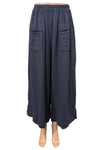 Saga Linen Button Hem Pants with Front Pockets in Navy GN3248