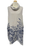 Saga Linen Cowl Neck Half Floral Dress in Sand 32021
