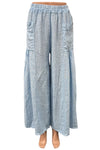 Saga Linen Front Pocket Shirred Pants in Blue 31322