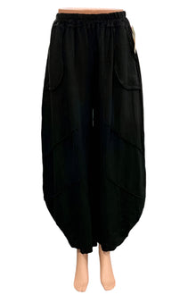  Saga Linen Genie Pants with Raw Trim in Black Style GN30220