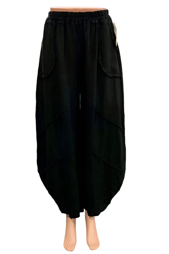 Saga Linen Genie Pants with Raw Trim in Black Style GN30220