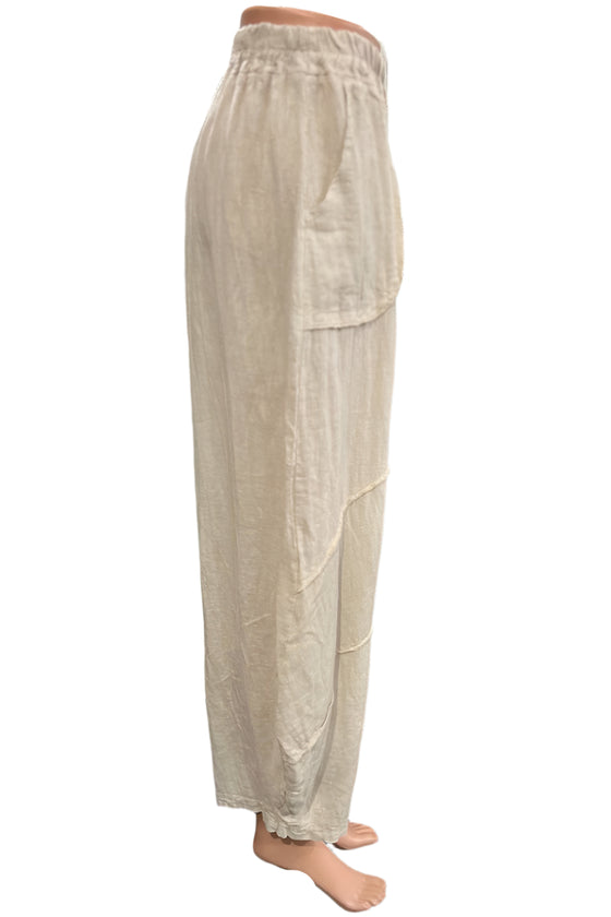 Saga Linen Genie Pants with Raw Trim in Sand Style GN30220