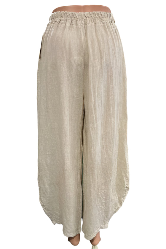 Saga Linen Genie Pants with Raw Trim in Sand Style GN30220