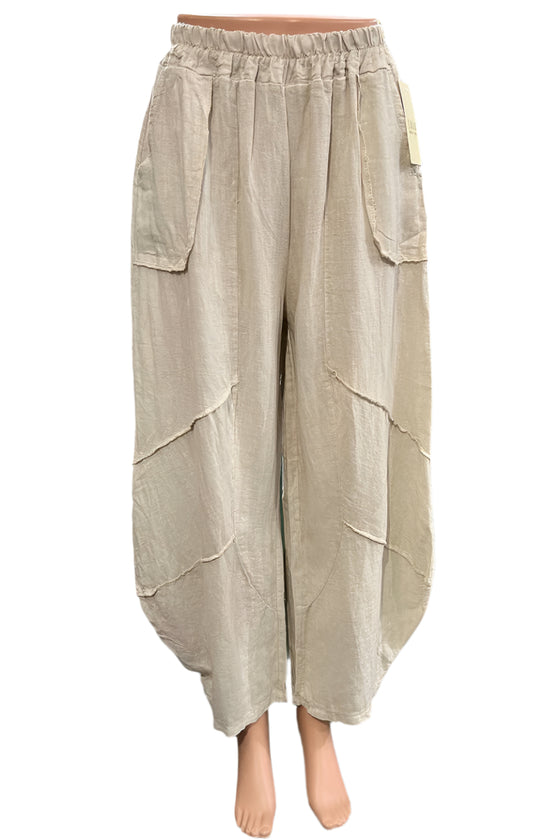 Saga Linen Genie Pants with Raw Trim in Sand Style GN30220