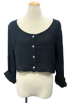 Saga Linen Long Sleeve Crop Jacket in Black GN31170