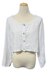 Saga Linen Long Sleeve Crop Jacket in White GN31170