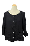 Saga Linen Long Sleeve Two Pocket Button Top in Black AU5420