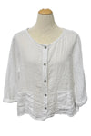 Saga Linen Long Sleeve Two Pocket Button Top in White AU5420