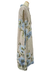 Saga Linen Priest Collar Floral Dress in Sand 30383