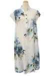 Saga Linen Priest Collar Floral Dress in White 30383