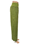 Saga Linen Ribbed Waist Side Slit Pants in Kiwi 2646