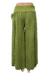Saga Linen Ribbed Waist Side Slit Pants in Kiwi 2646