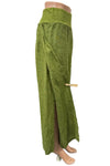 Saga Linen Ribbed Waist Side Slit Pants in Kiwi 2646