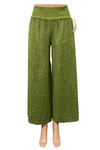 Saga Linen Ribbed Waist Side Slit Pants in Kiwi 2646