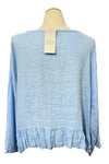 Saga Linen Ruffle Hem Crop Top in Blue Style GN31172