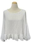 Saga Linen Ruffle Hem Crop Top in White Style GN31172