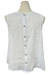 Saga Linen Sleeveless Back Button Top in White Style 5299B