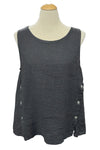 Saga Linen Sleeveless Button Accent Tank in Charcoal 2634