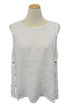 Saga Linen Sleeveless Button Accent Tank in White 2634