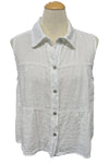 Saga Linen Sleeveless Collar Babydoll Top in White 31332