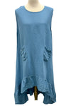 Saga Linen Sleeveless Ruffle Hem Hi-Lo Dress in Denim Style GN31176