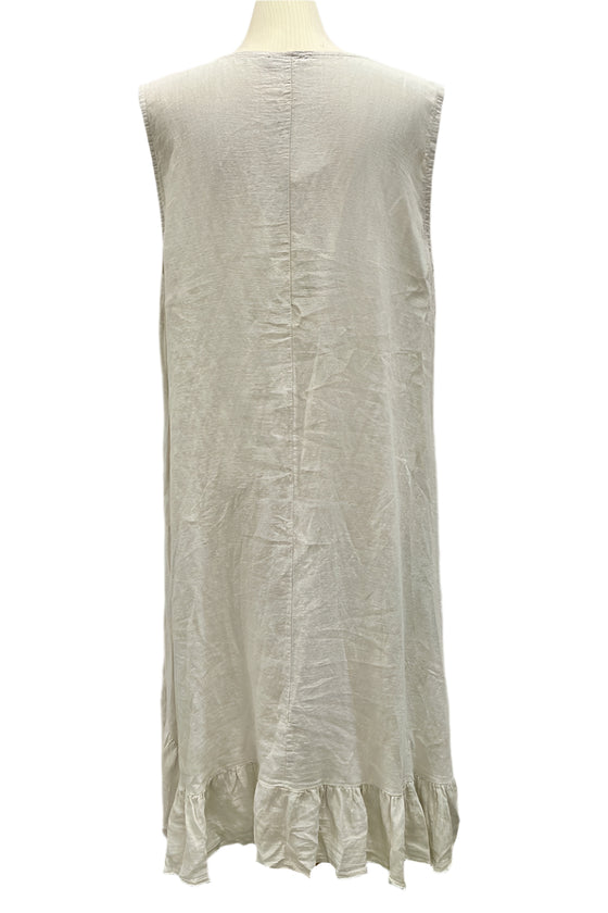 Saga Linen Sleeveless Ruffle Hem Hi-Lo Dress in Sand Style GN31176