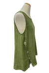 Saga Linen Sleeveless Side Button Top in Kiwi 1511