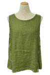 Saga Linen Sleeveless Side Button Top in Kiwi 1511