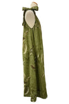 Saga Linen Tie Shoulder Leaves Print Jumpsuit in Kiwi Style 3252