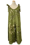 Saga Linen Tie Shoulder Leaves Print Jumpsuit in Kiwi Style 3252
