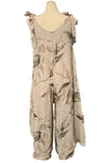 Saga Linen Tie Shoulder Leaves Print Jumpsuit in Sand Style 3252