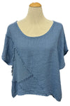 Saga Linen Wide Neck Frayed Lines Top in Denim 31379