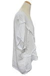 Saga Linen Wide Neck Frayed Lines Top in White 31379