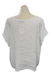 Saga Linen Wide Neck Frayed Lines Top in White 31379