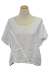 Saga Linen Wide Neck Frayed Lines Top in White 31379
