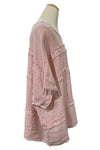 Saga Linen Wide Neck Horizontal Line Top in Pink 8800