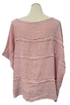 Saga Linen Wide Neck Horizontal Line Top in Pink 8800