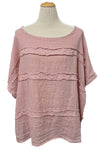 Saga Linen Wide Neck Horizontal Line Top in Pink 8800