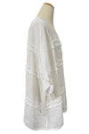 Saga Linen Wide Neck Horizontal Line Top in White 8800
