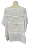 Saga Linen Wide Neck Horizontal Line Top in White 8800