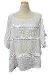 Saga Linen Wide Neck Horizontal Line Top in White 8800