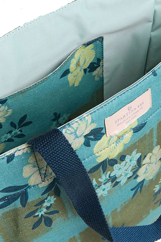 Spartina Shop Tote in Serpentine Floral Pane Teal