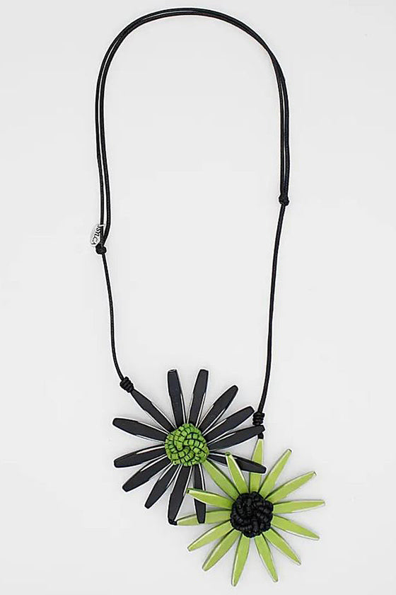 Sylca Designs Black and Green Amaya Double Flower Statement Necklace