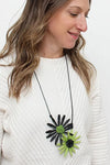 Sylca Designs Black and Green Amaya Double Flower Statement Necklace