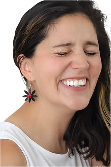  Sylca Designs Black and Red Amaya Flower Dangle Earrings